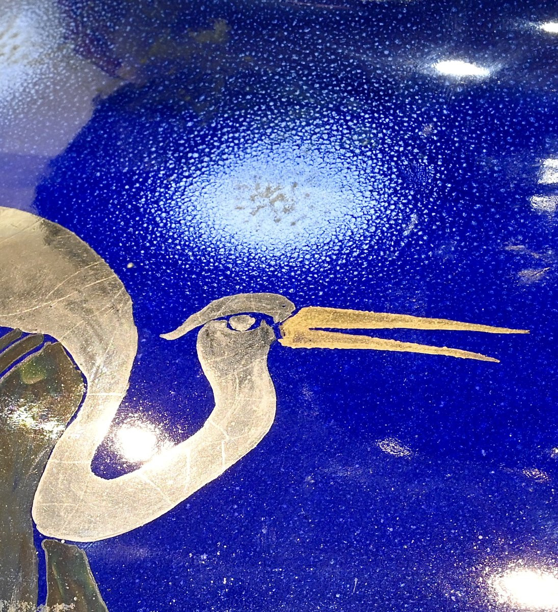 R. SCUOLA D’ARTE GROTTAGLIE - Grande Vaso In Ceramica Blu e Dettagli Dorati - Italia Anni 30-photo-2